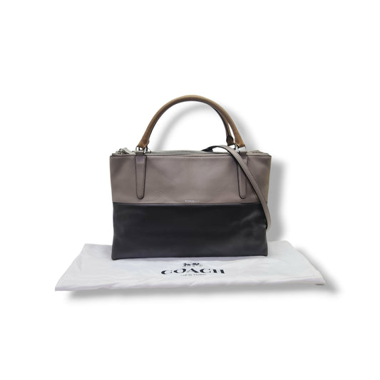Coach Borough Leather Retro Colorblock Tote Shw (Grey/Dark Brown)