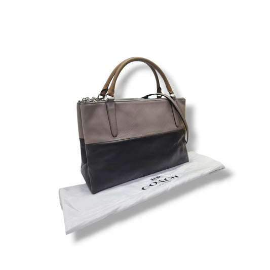 Coach Borough Leather Retro Colorblock Tote Shw (Grey/Dark Brown)