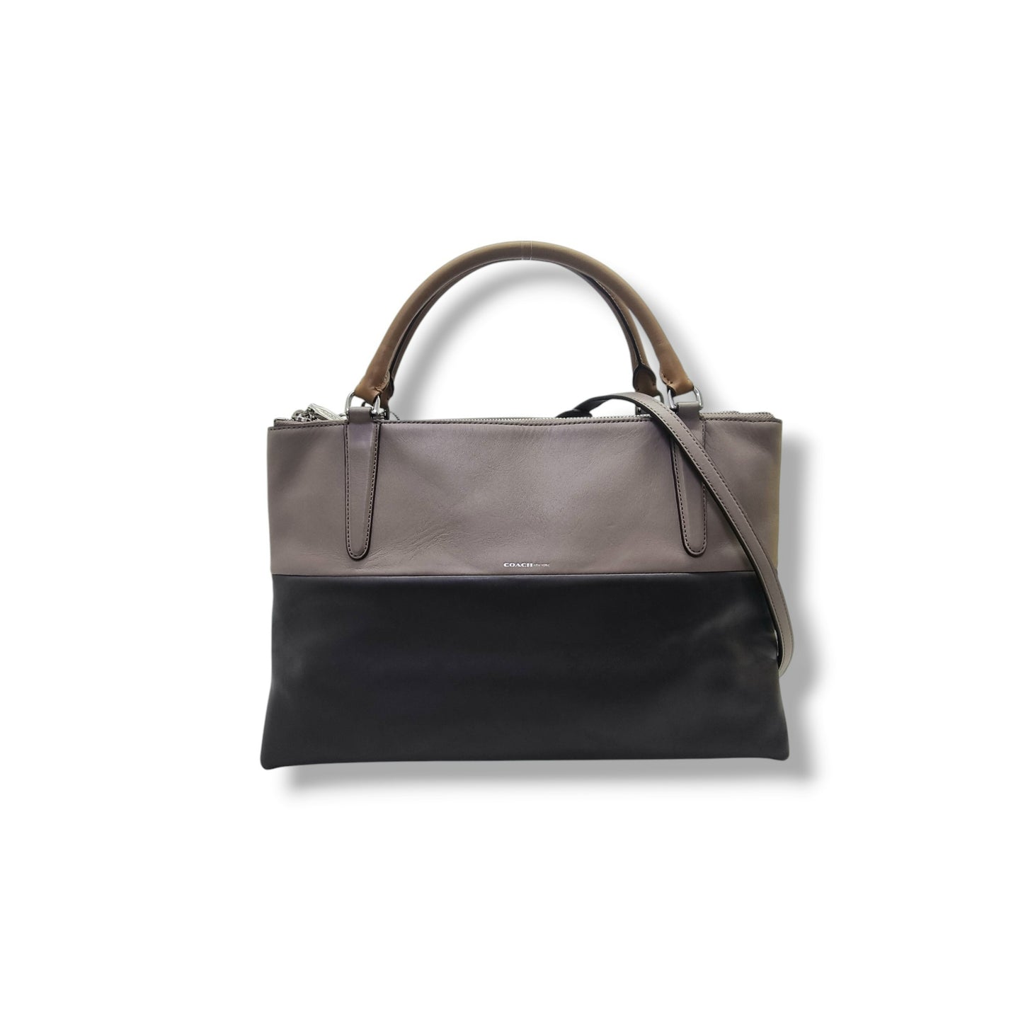 Coach Borough Leather Retro Colorblock Tote Shw (Grey/Dark Brown)