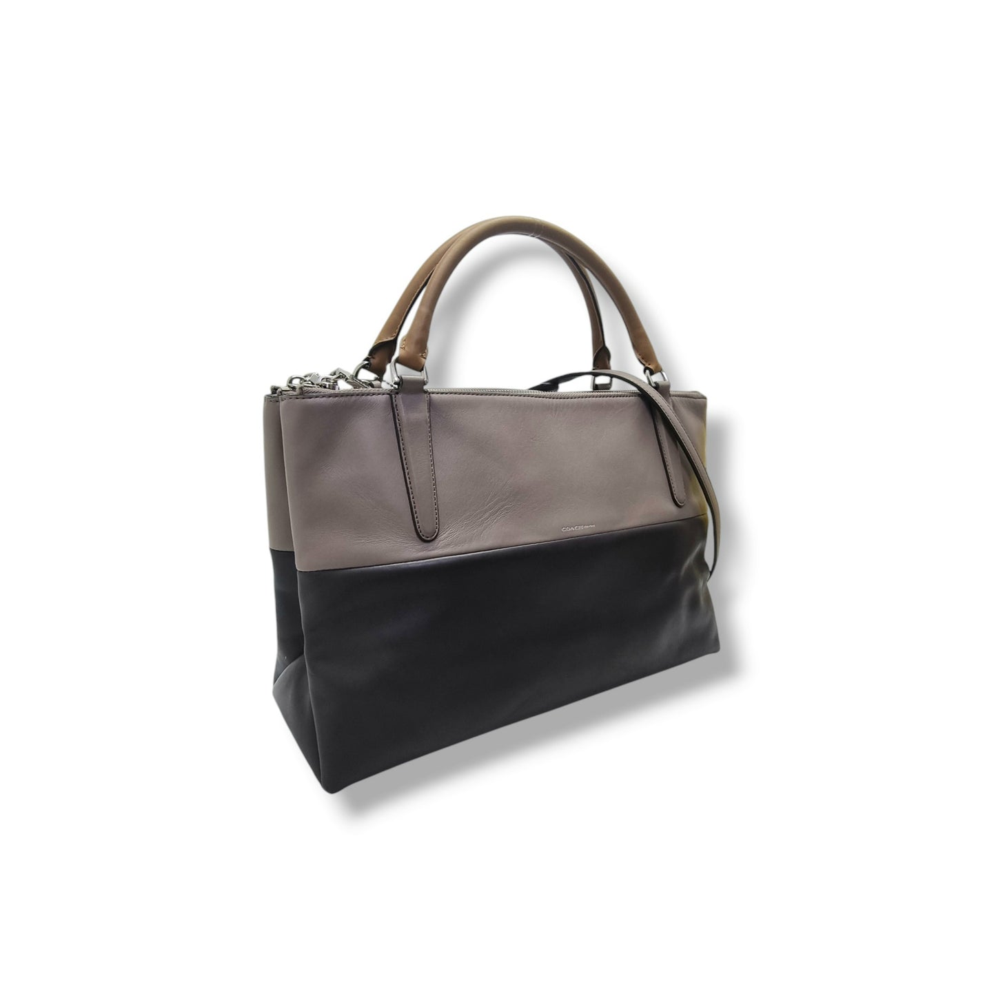 Coach Borough Leather Retro Colorblock Tote Shw (Grey/Dark Brown)