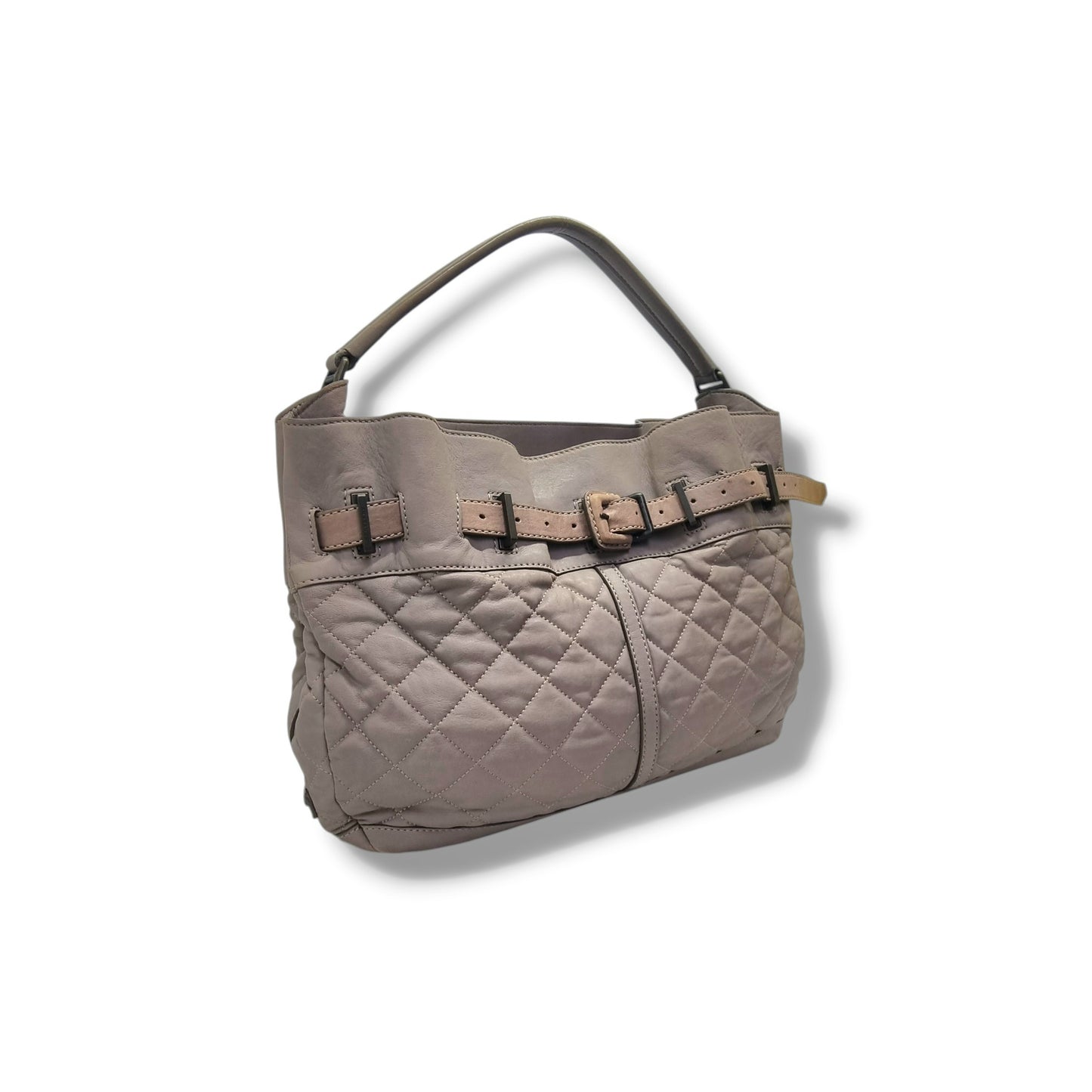 Burberry Enmore Quilted Leather Hobo Bag Antique Brass Hw (Grey)