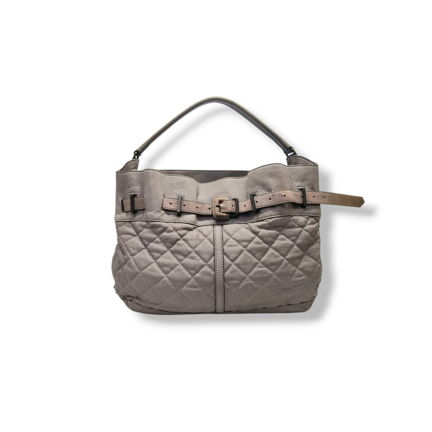 Burberry Enmore Quilted Leather Hobo Bag Antique Brass Hw (Grey)