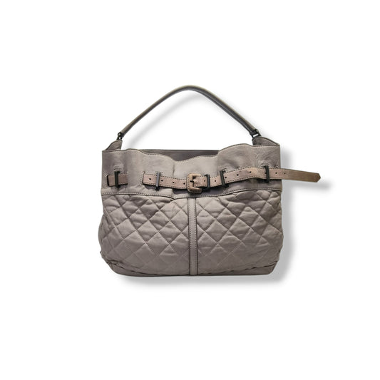 Burberry Enmore Quilted Leather Hobo Bag Antique Brass Hw (Grey)
