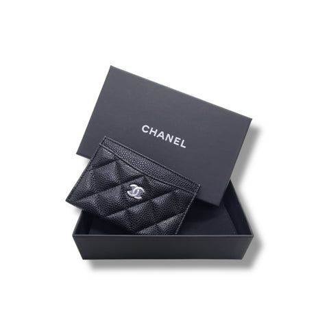 Chanel Classic Card Holder Grained Calfskin Shw (Black)
