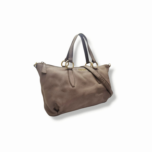 Miu Miu Pebbled Leather Tote Ghw (Light Brown)