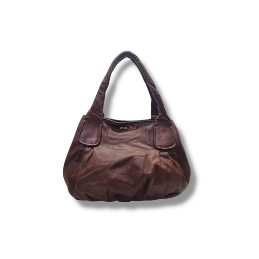 Miu Miu Leather Shoulder Bag Ghw (Dark Brown)