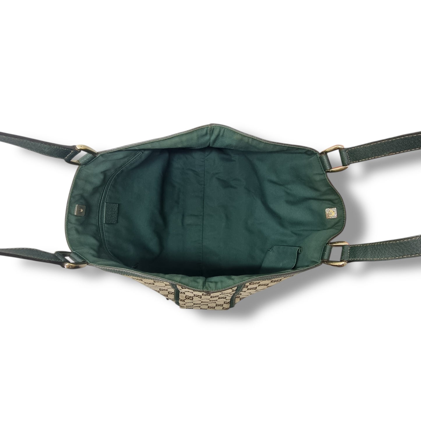 Gucci GG Abbey D-Ring Canvas Shoulder Bag Ghw (Beige/Dark Green)