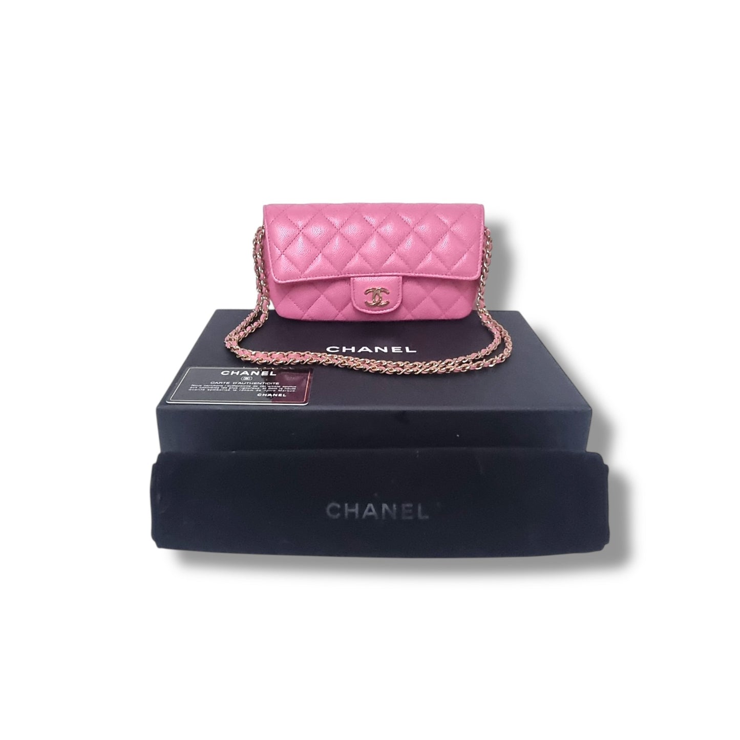 Chanel Glasses Case With Classic Chain Caviar Ghw (Pink)