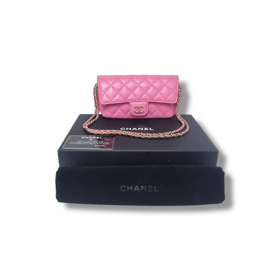 Chanel Glasses Case With Classic Chain Caviar Ghw (Pink)
