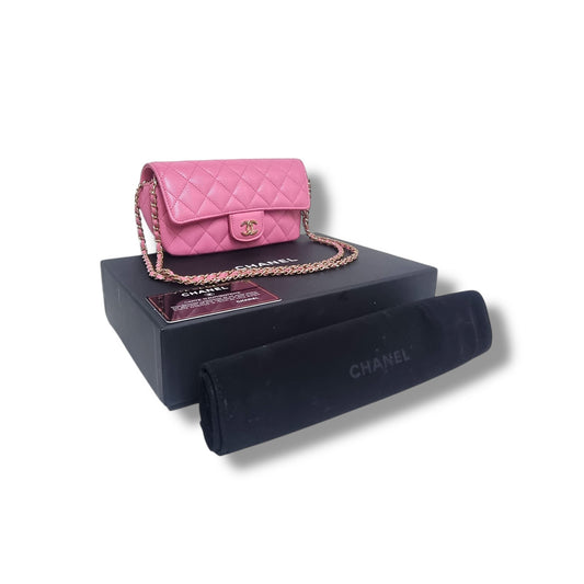 Chanel Glasses Case With Classic Chain Caviar Ghw (Pink)