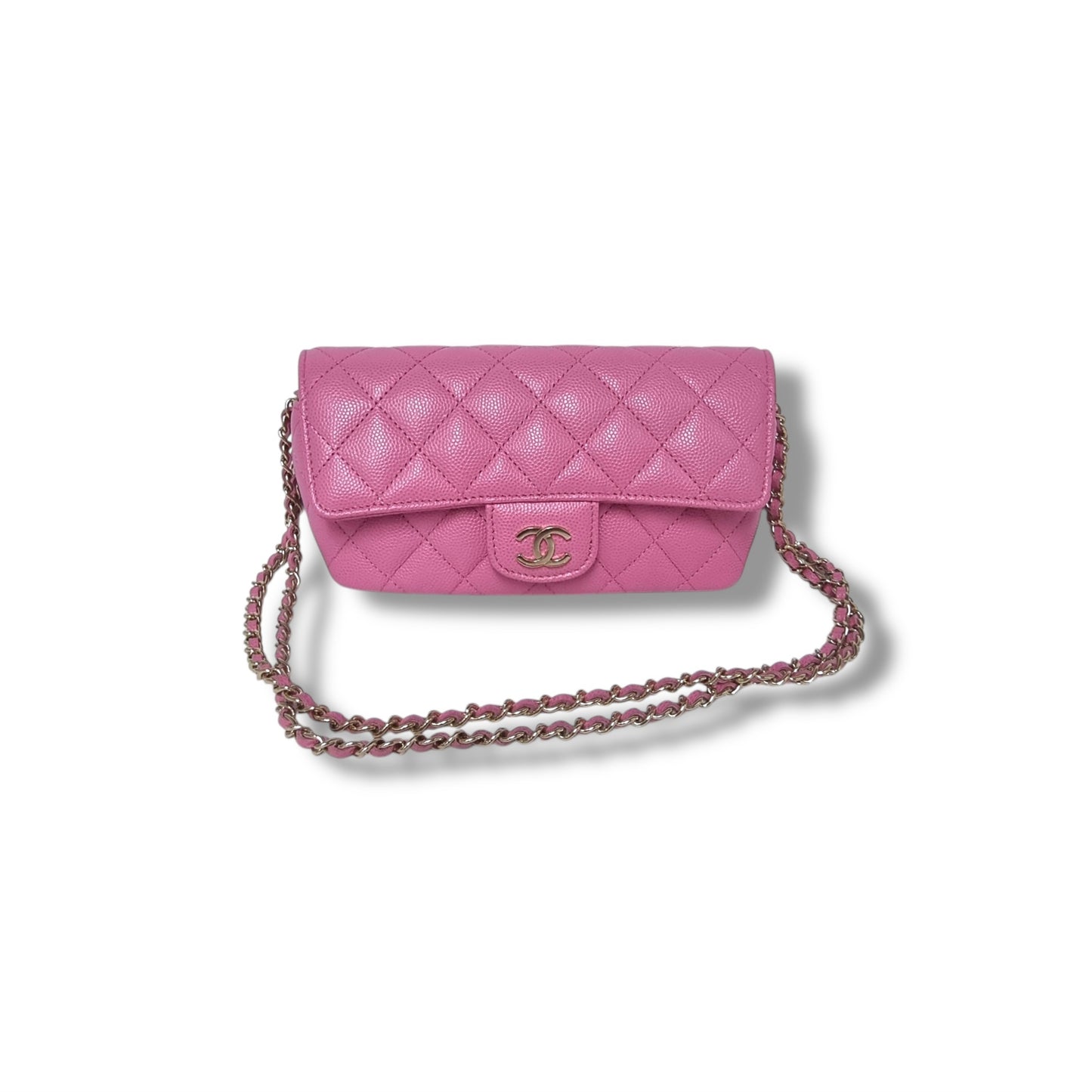 Chanel Glasses Case With Classic Chain Caviar Ghw (Pink)