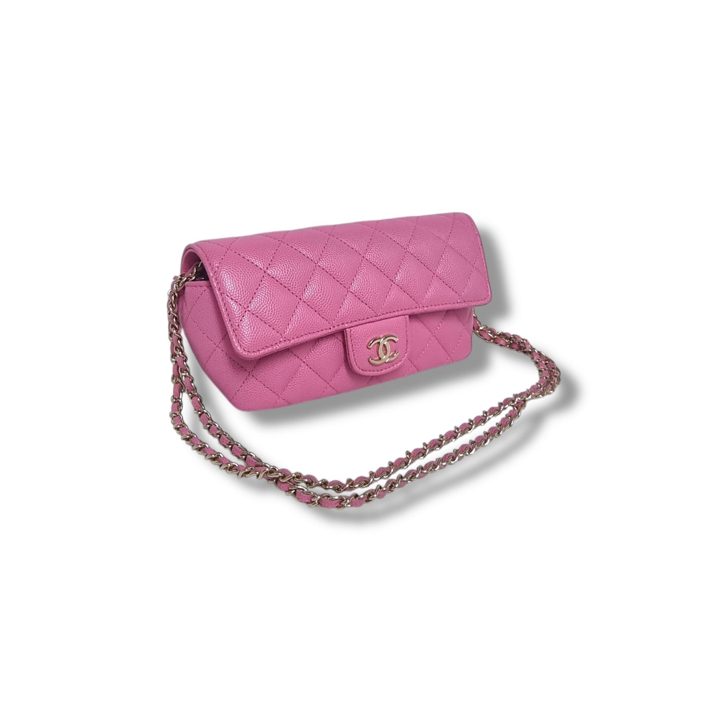Chanel Glasses Case With Classic Chain Caviar Ghw (Pink)