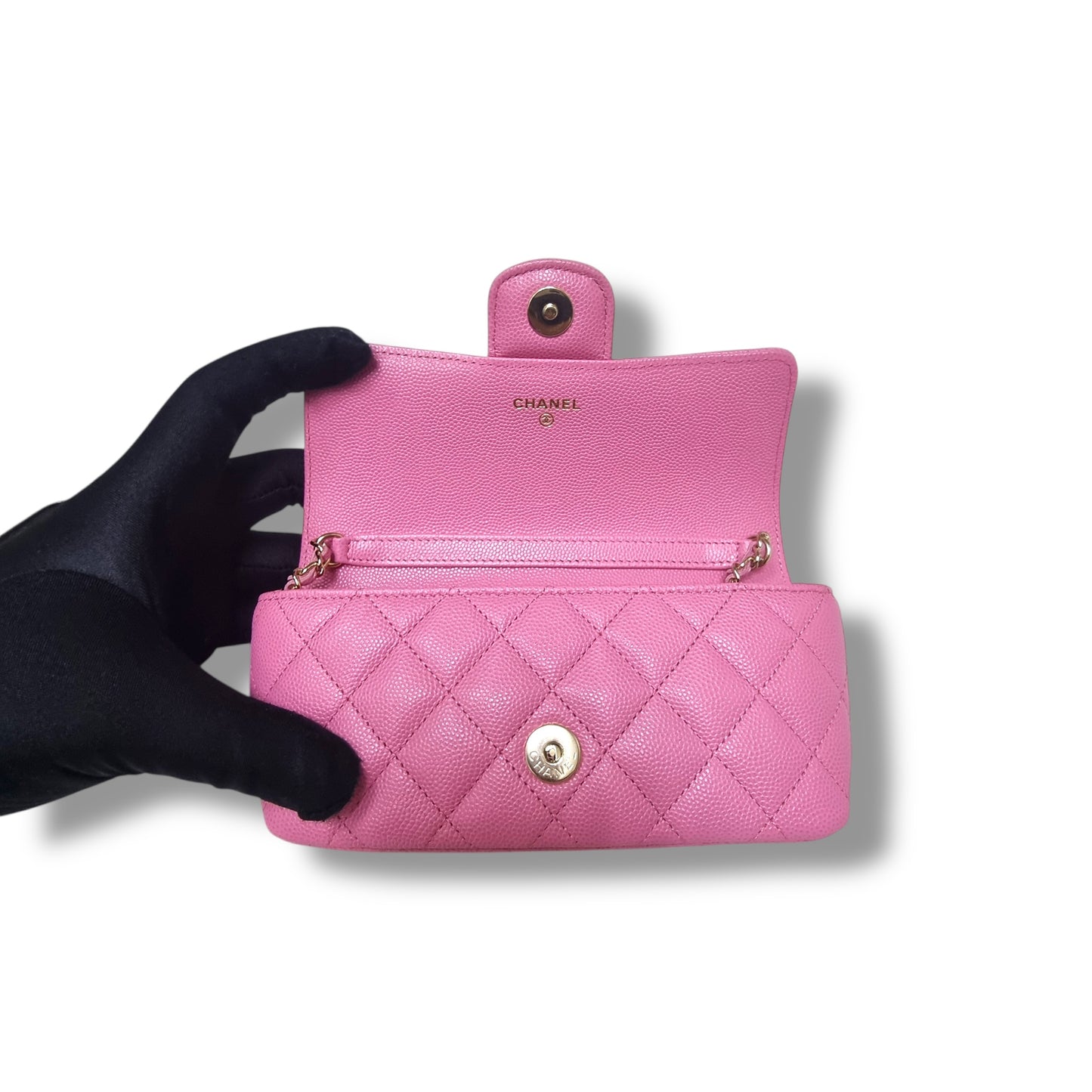 Chanel Glasses Case With Classic Chain Caviar Ghw (Pink)