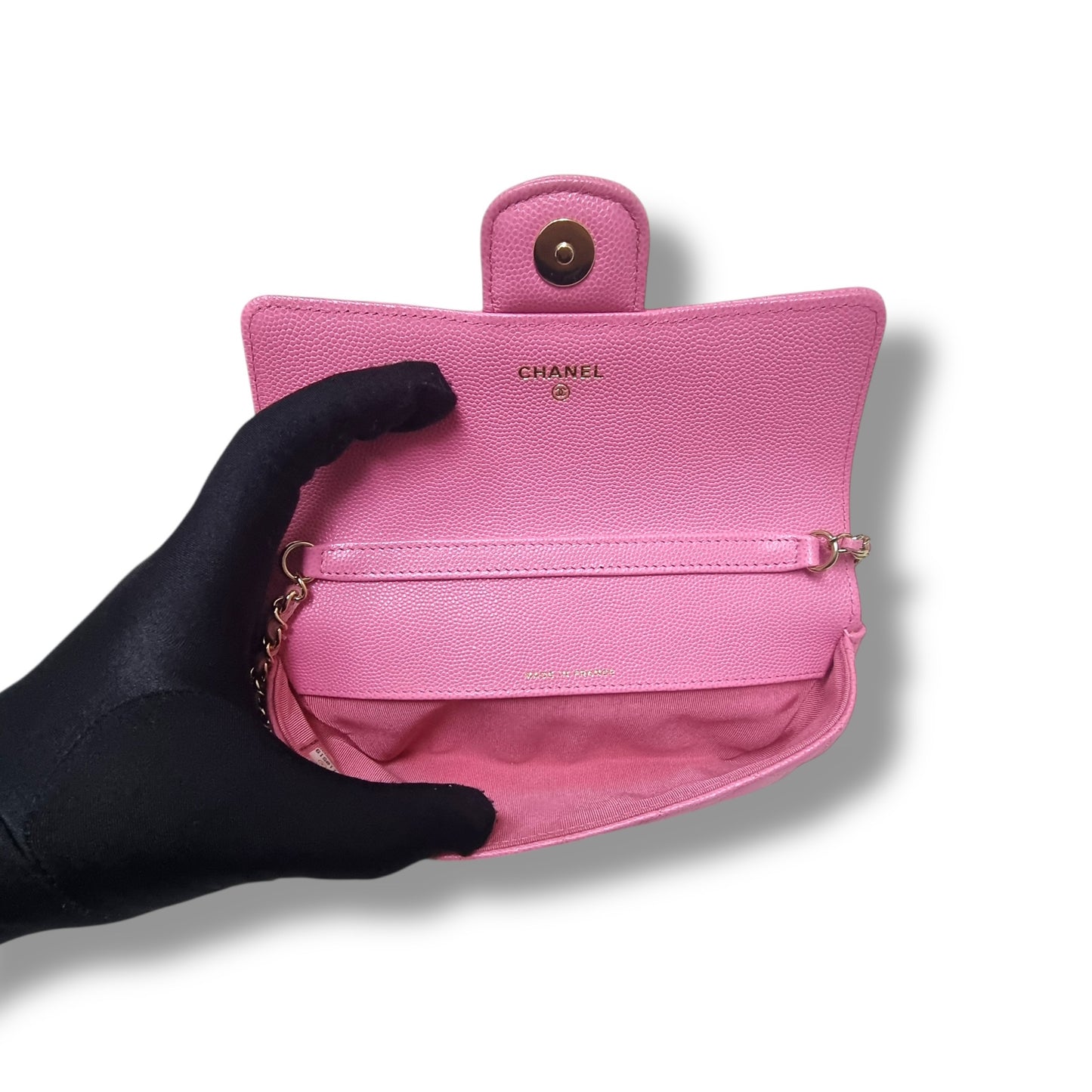 Chanel Glasses Case With Classic Chain Caviar Ghw (Pink)