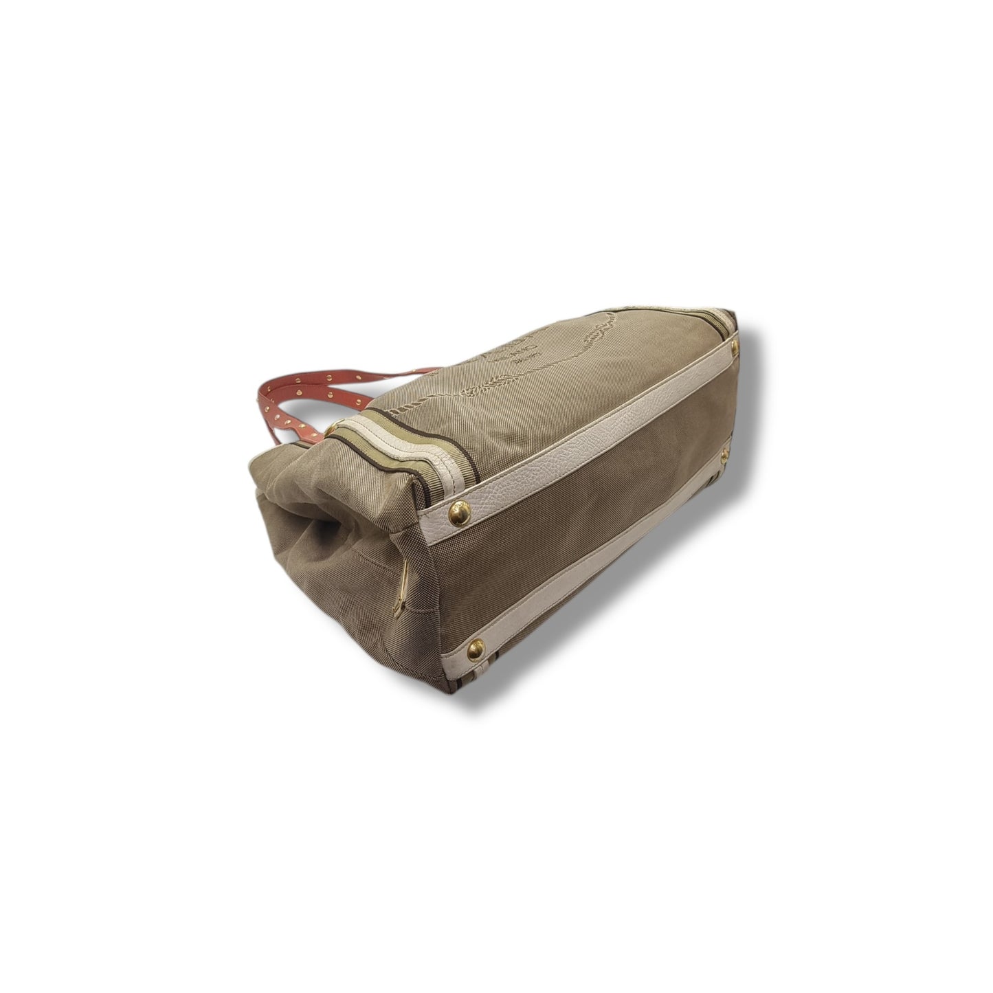 Prada Logo Jacquard Stud Shoulder Bag Ghw (Beige/Red)