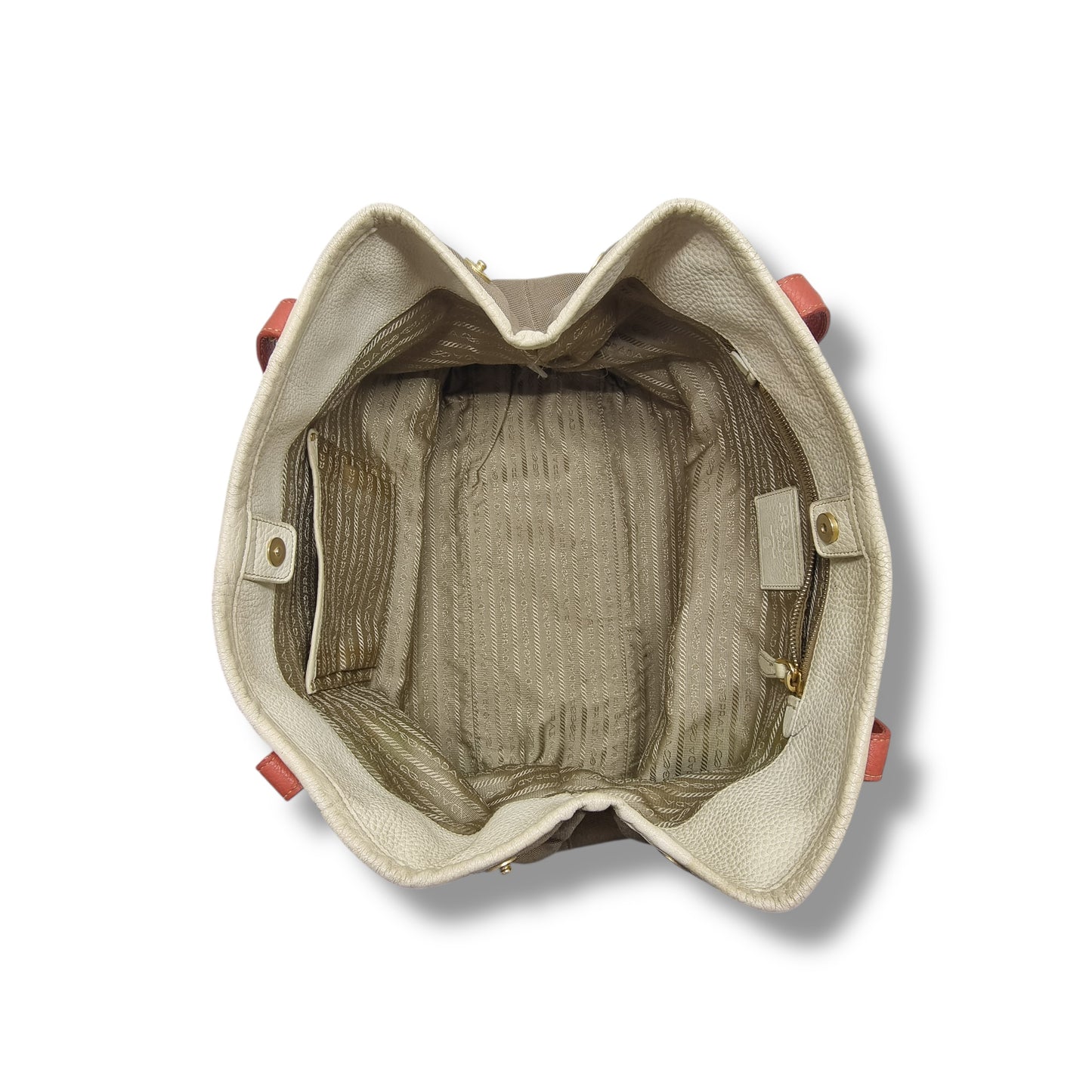 Prada Logo Jacquard Stud Shoulder Bag Ghw (Beige/Red)