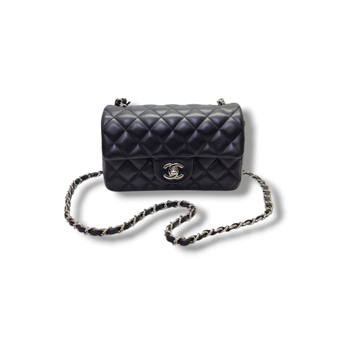 Chanel Mini Rectangular Flap Lambskin Shw (Black)