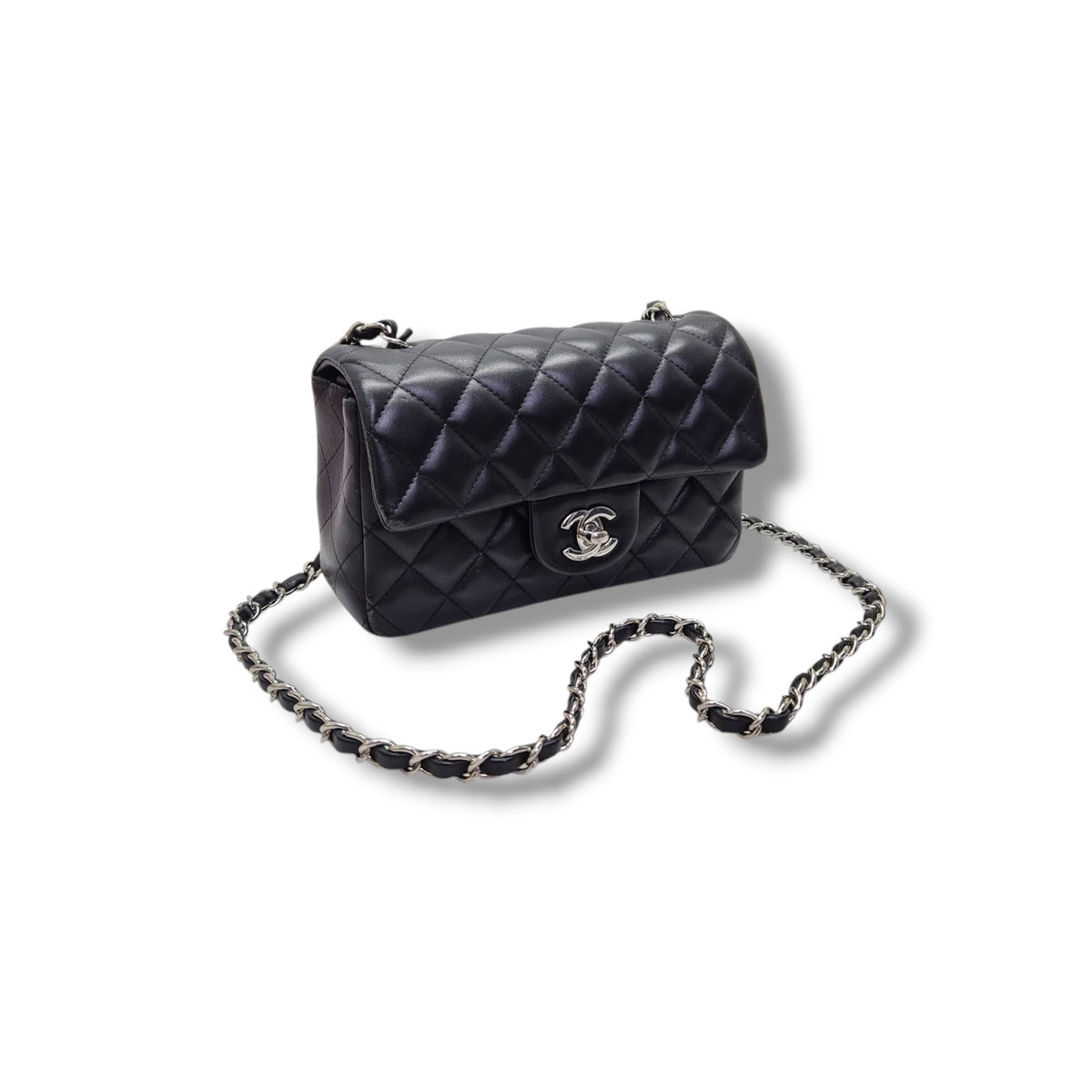 Chanel Mini Rectangular Flap Lambskin Shw (Black)