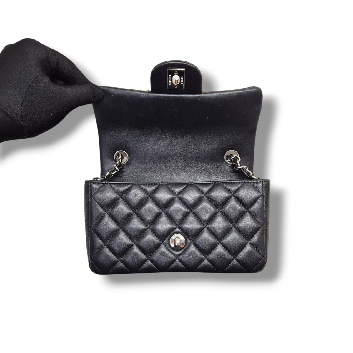 Chanel Mini Rectangular Flap Lambskin Shw (Black)