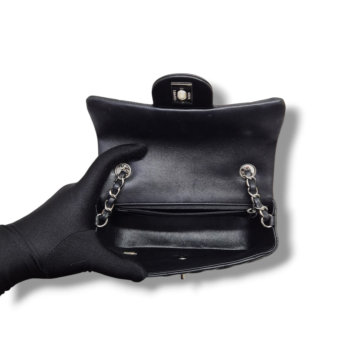 Chanel Mini Rectangular Flap Lambskin Shw (Black)