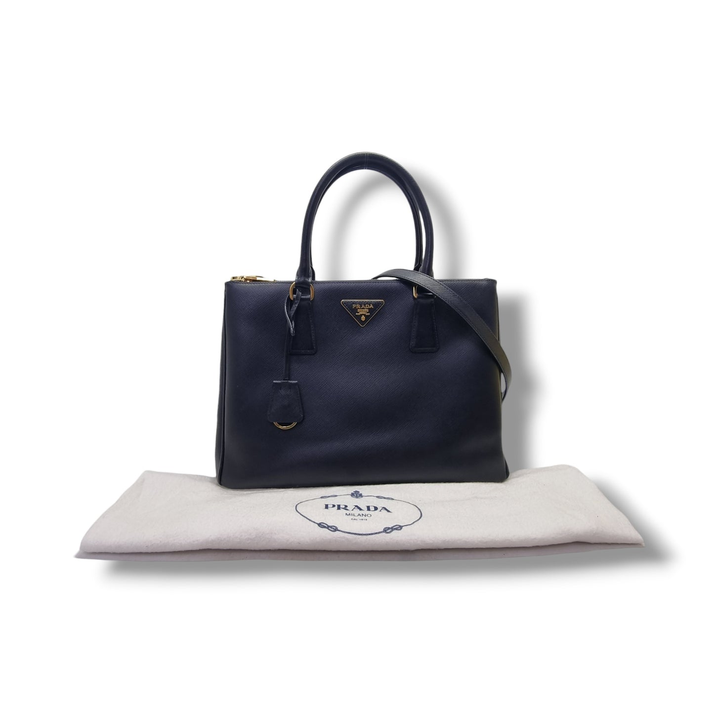 Prada 1BA274 Galleria Saffiano Lux Double Zip Large Tote Ghw (Black)