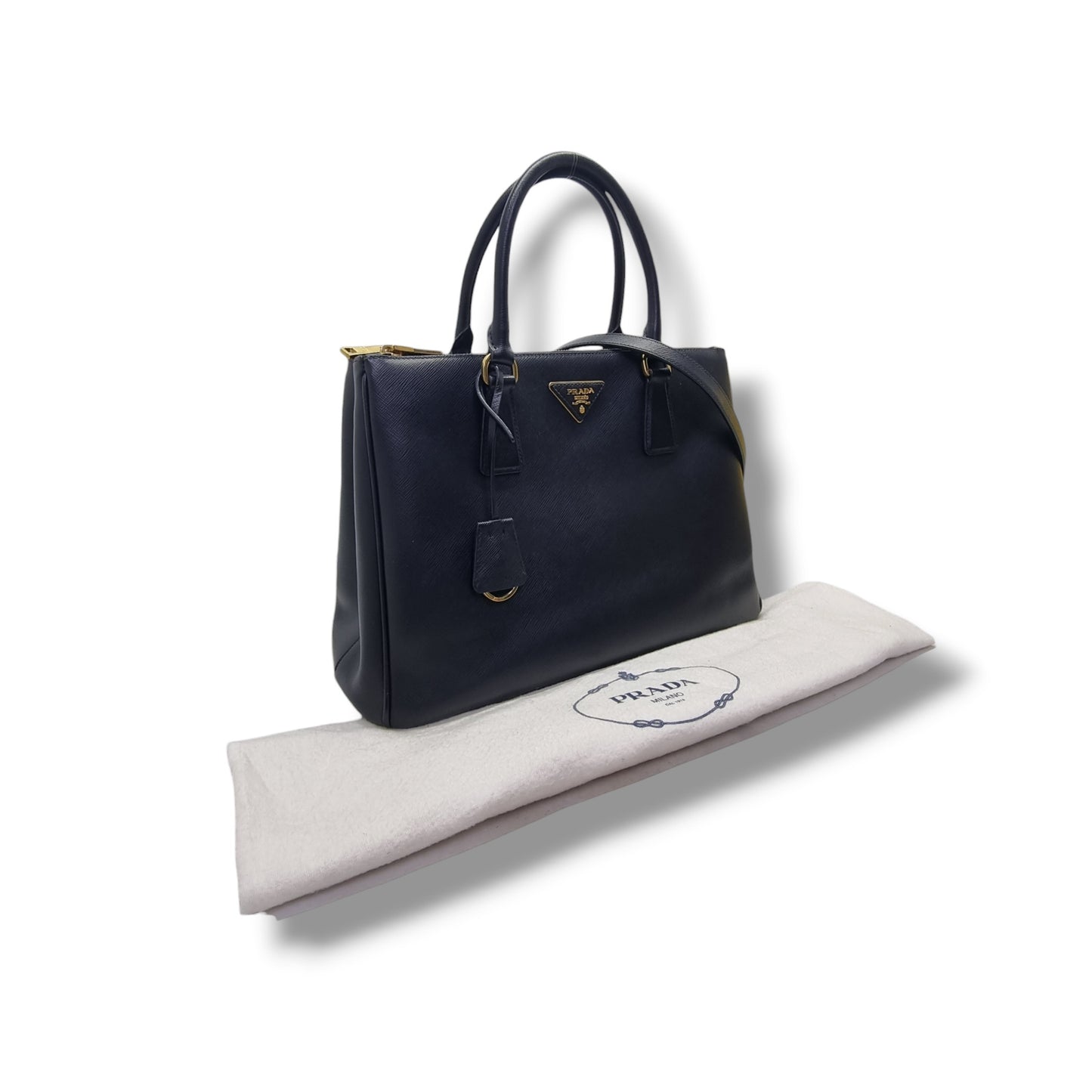 Prada 1BA274 Galleria Saffiano Lux Double Zip Large Tote Ghw (Black)