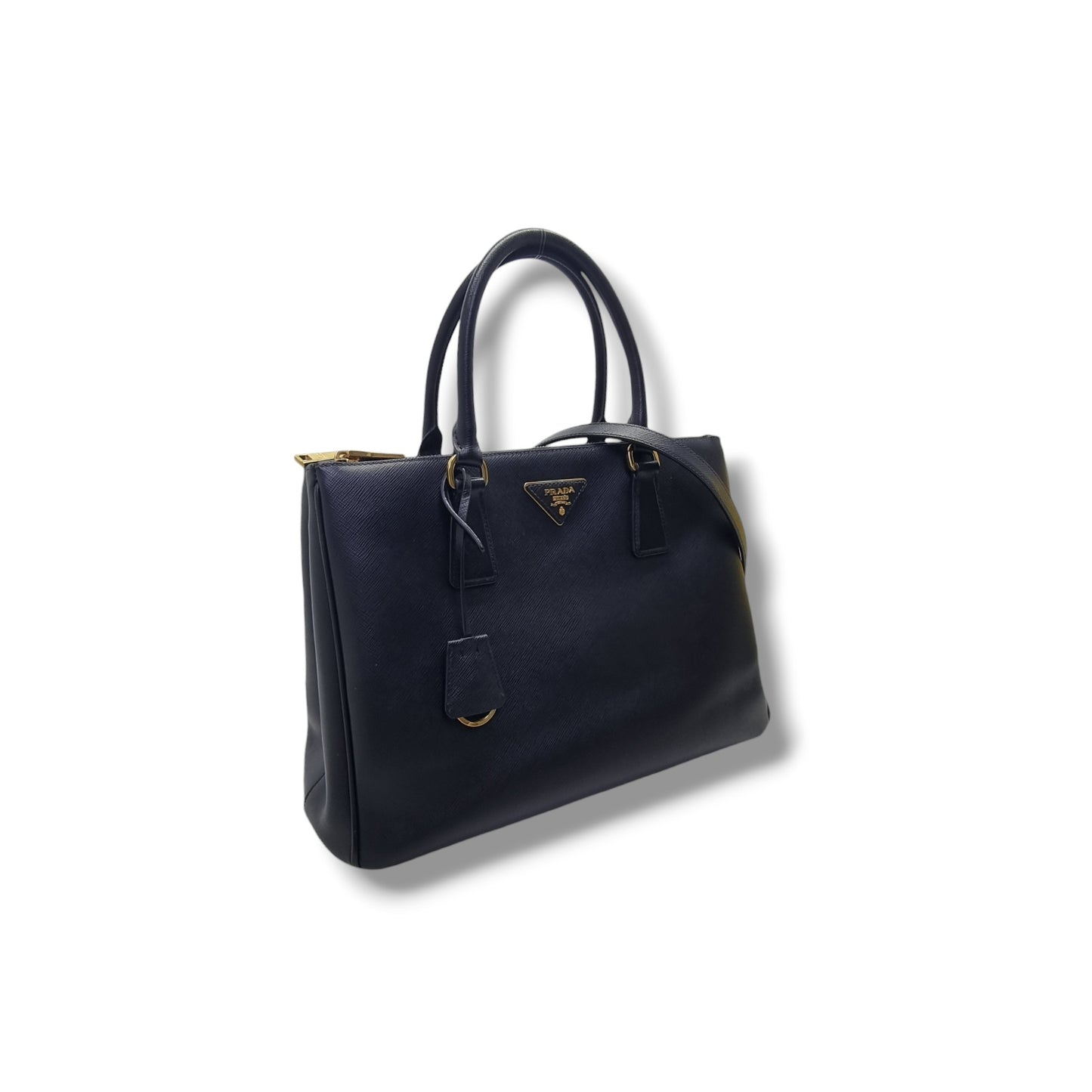 Prada 1BA274 Galleria Saffiano Lux Double Zip Large Tote Ghw (Black)