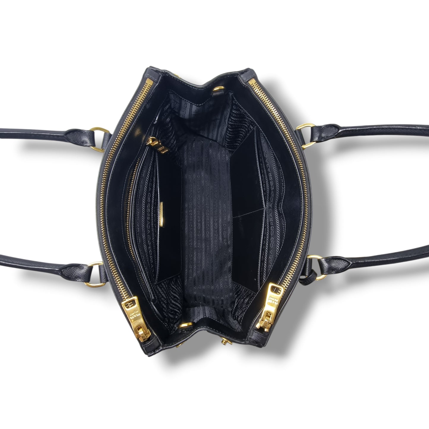 Prada 1BA274 Galleria Saffiano Lux Double Zip Large Tote Ghw (Black)