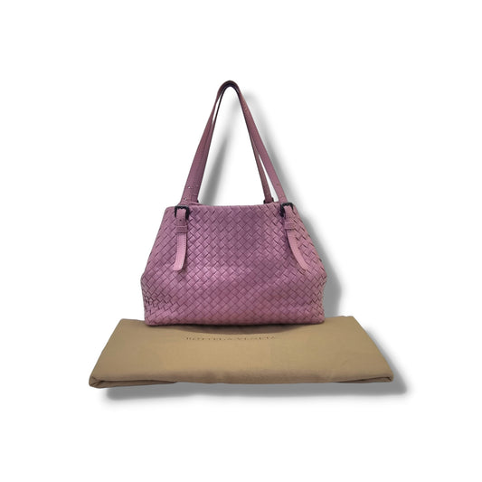 Bottega Veneta Intrecciato Woven Nappa Leather Shoulder Bag Gunmetal Hw (Purple/Lilac)