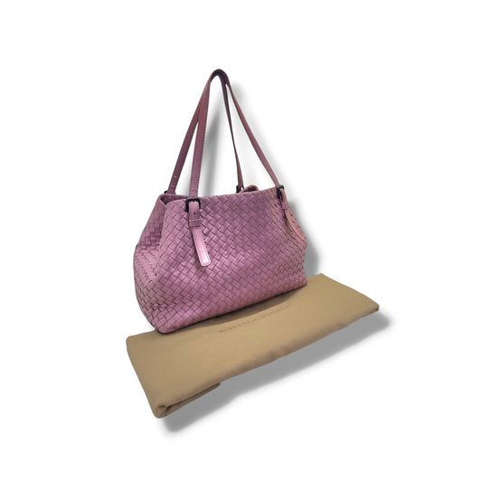Bottega Veneta Intrecciato Woven Nappa Leather Shoulder Bag Gunmetal Hw (Purple/Lilac)