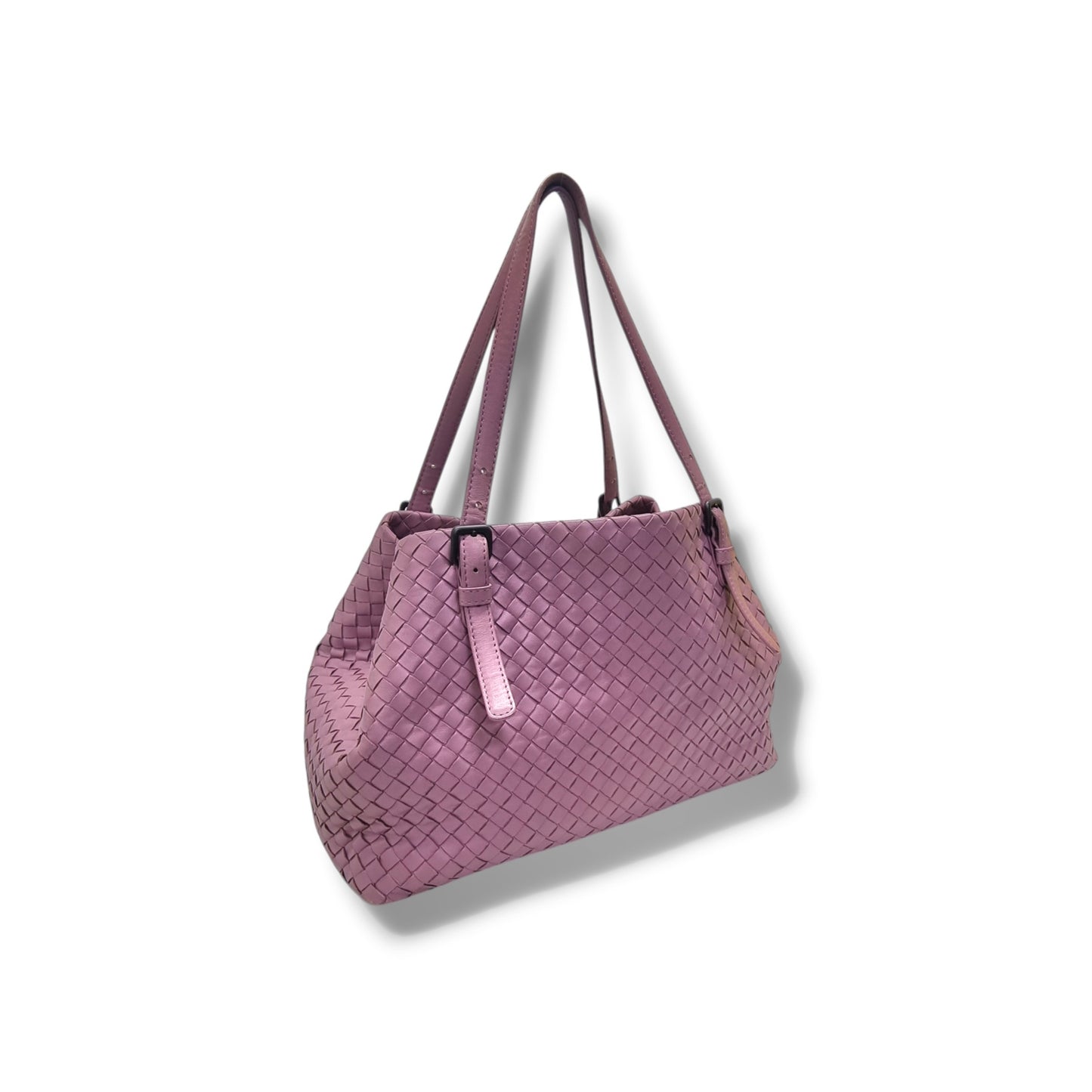 Bottega Veneta Intrecciato Woven Nappa Leather Shoulder Bag Gunmetal Hw (Purple/Lilac)