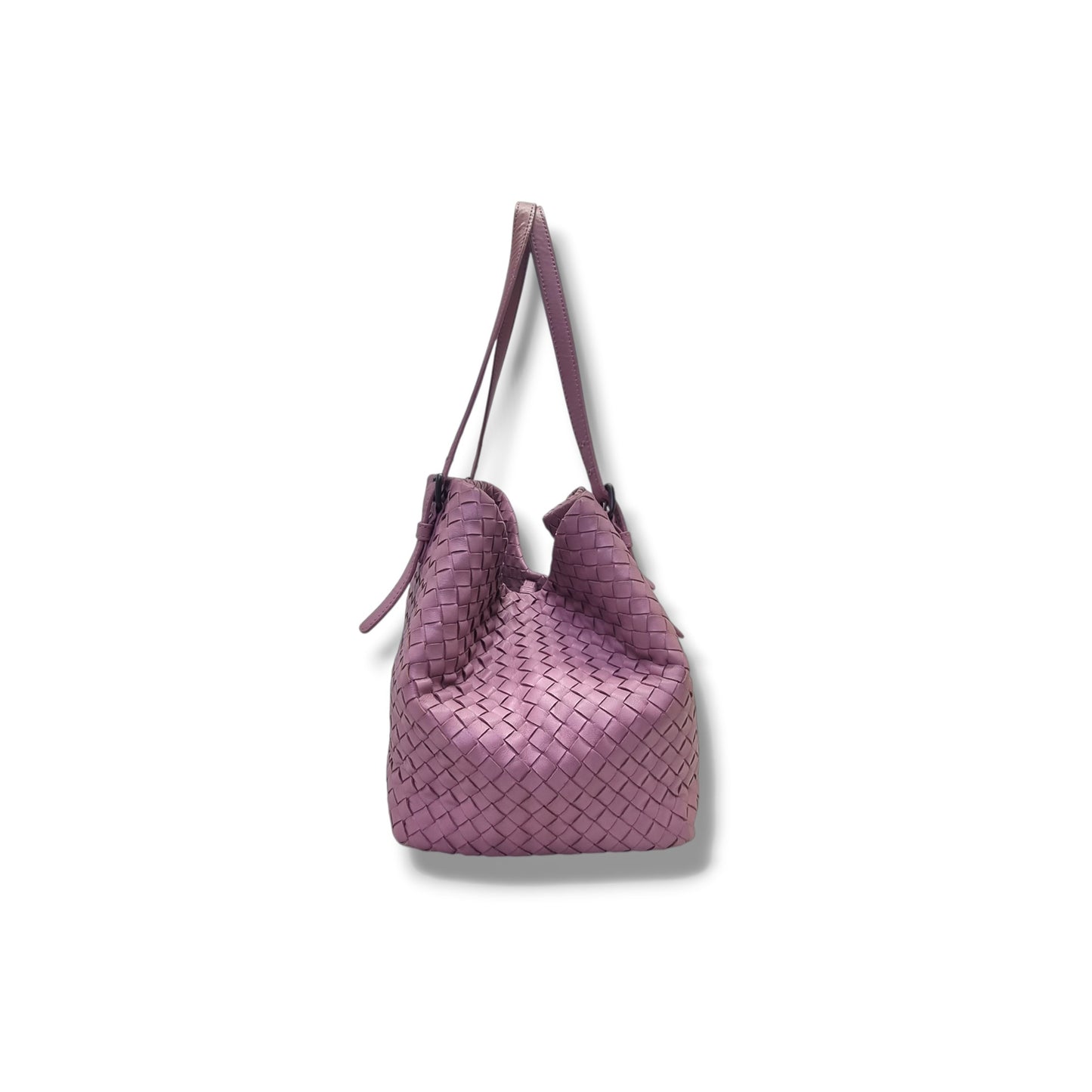 Bottega Veneta Intrecciato Woven Nappa Leather Shoulder Bag Gunmetal Hw (Purple/Lilac)