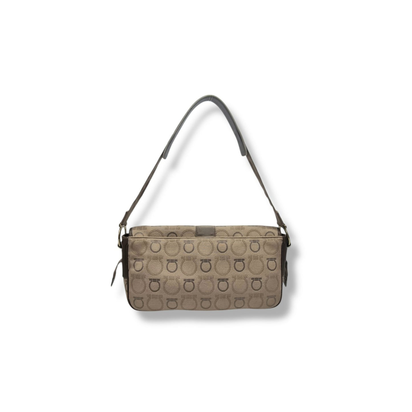 Salvatore Ferragamo Gancini Canvas Shoulder Bag Ghw (Brown)
