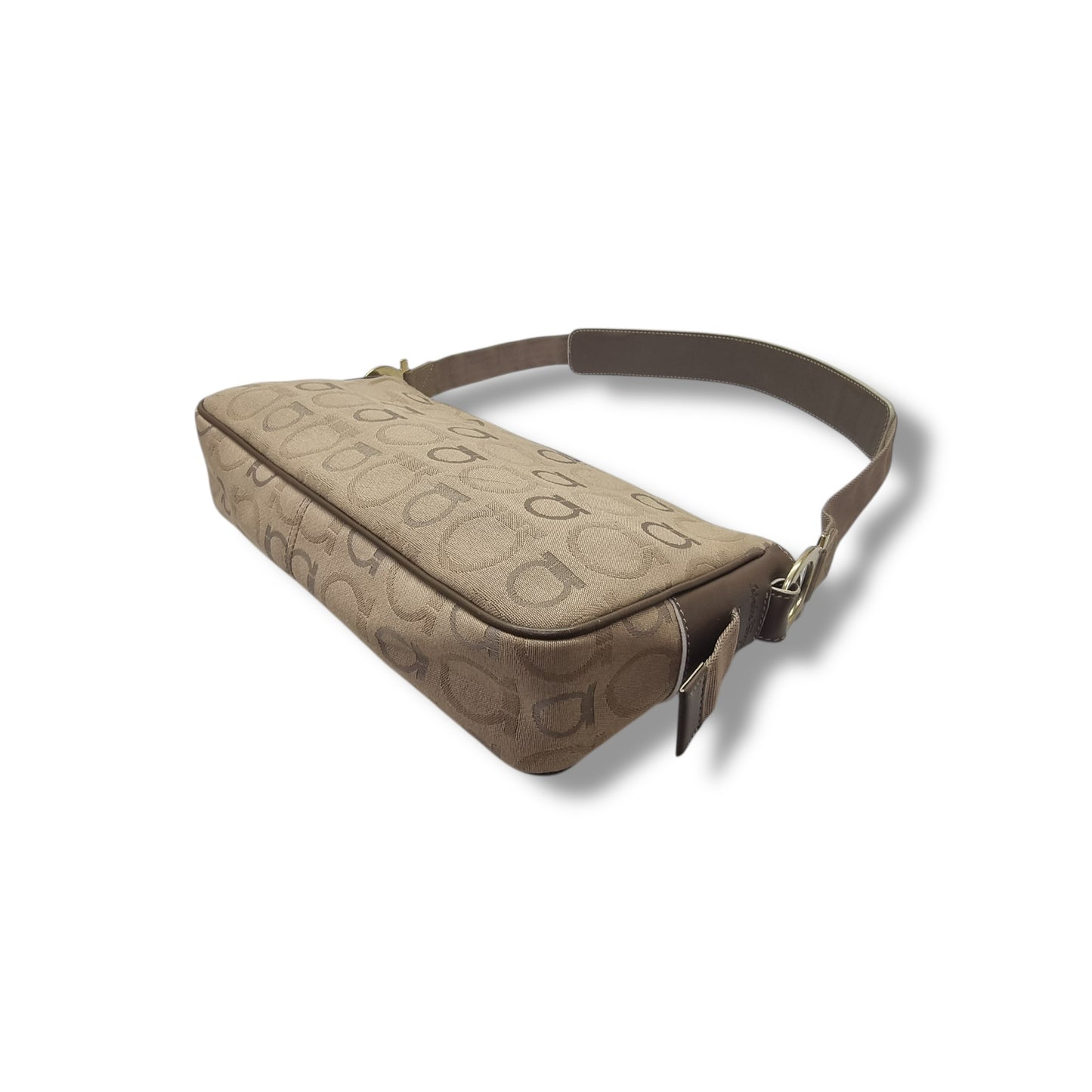 Salvatore Ferragamo Gancini Canvas Shoulder Bag Ghw (Brown)