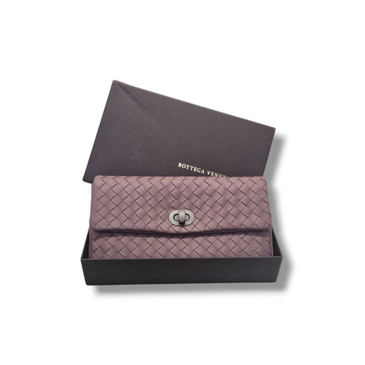 Bottega Intrecciato Nappa Leather Turnlock Clutch Gunmetal Hw (Purple)