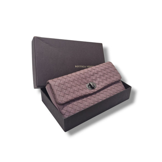 Bottega Intrecciato Nappa Leather Turnlock Clutch Gunmetal Hw (Purple)