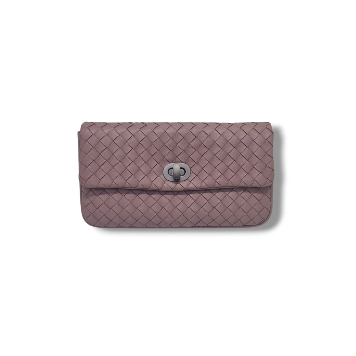 Bottega Intrecciato Nappa Leather Turnlock Clutch Gunmetal Hw (Purple)