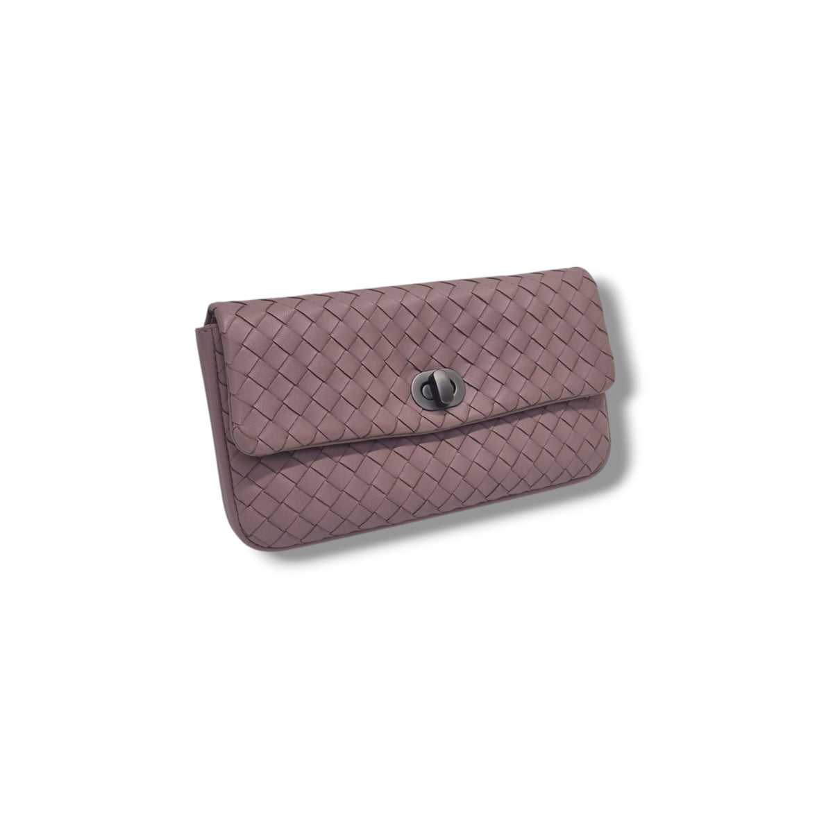 Bottega Intrecciato Nappa Leather Turnlock Clutch Gunmetal Hw (Purple)