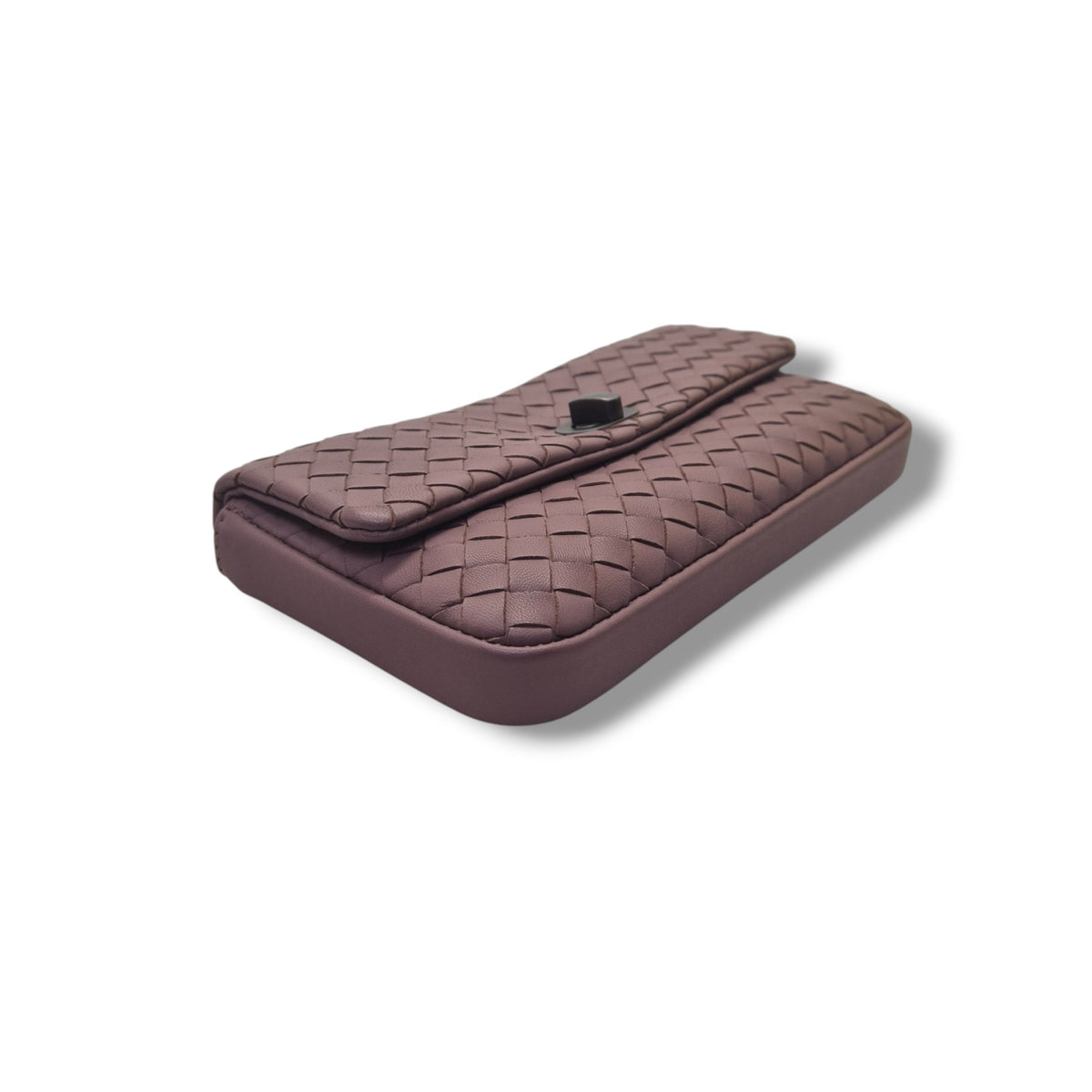 Bottega Intrecciato Nappa Leather Turnlock Clutch Gunmetal Hw (Purple)