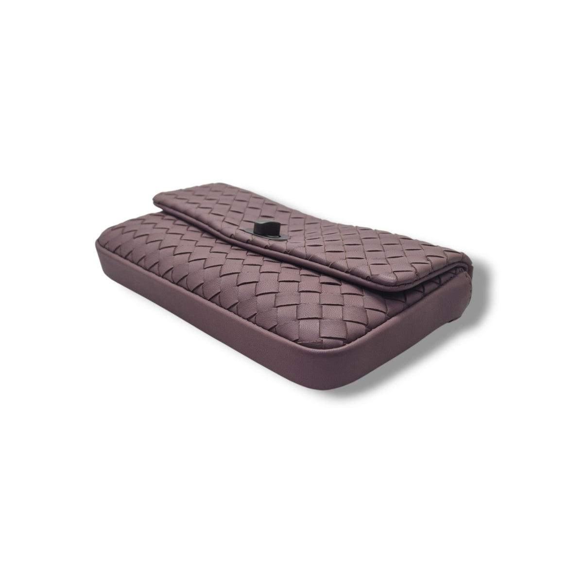 Bottega Intrecciato Nappa Leather Turnlock Clutch Gunmetal Hw (Purple)