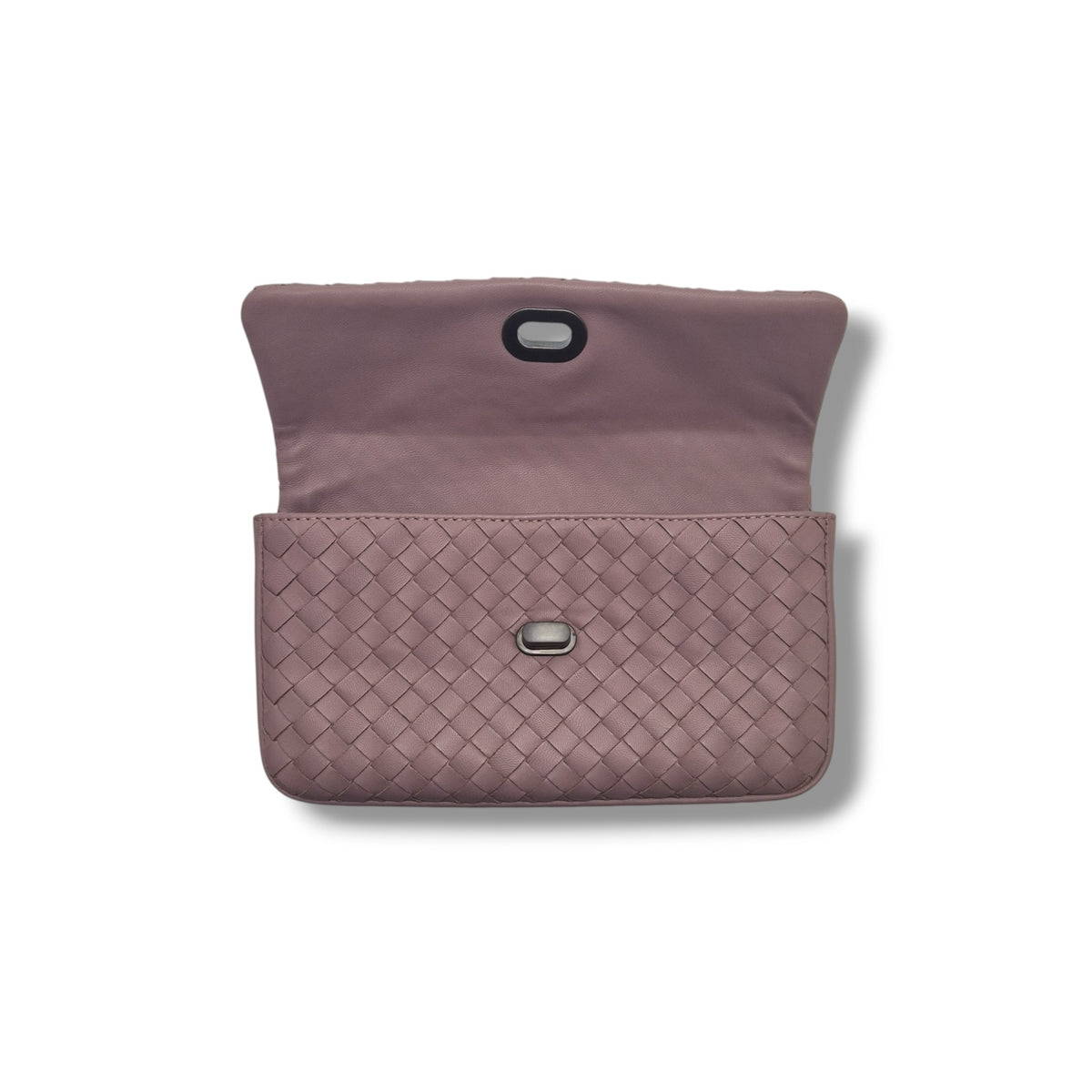 Bottega Intrecciato Nappa Leather Turnlock Clutch Gunmetal Hw (Purple)