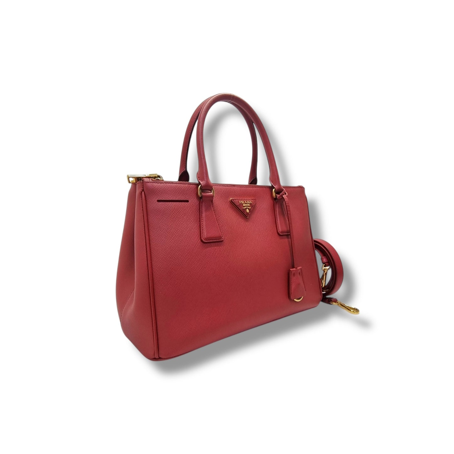 Prada BN1801 Galleria Saffiano Lux Small Double Zip Tote Bag Ghw (Fuoco/Red)