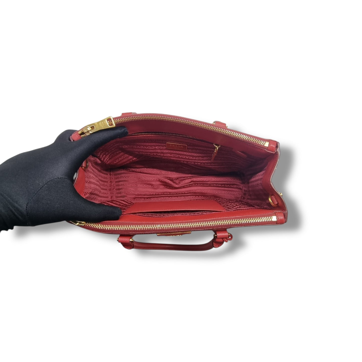 Prada BN1801 Galleria Saffiano Lux Small Double Zip Tote Bag Ghw (Fuoco/Red)