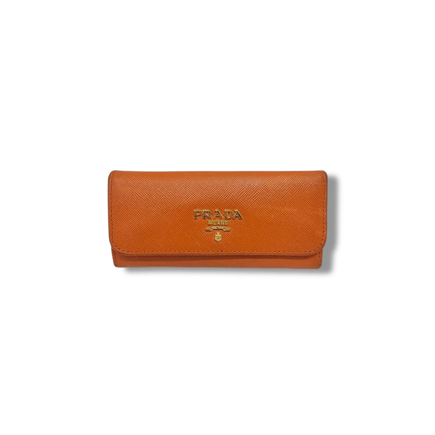 Prada 1M0223 Saffiano Leather Key Holders Ghw (Orange)