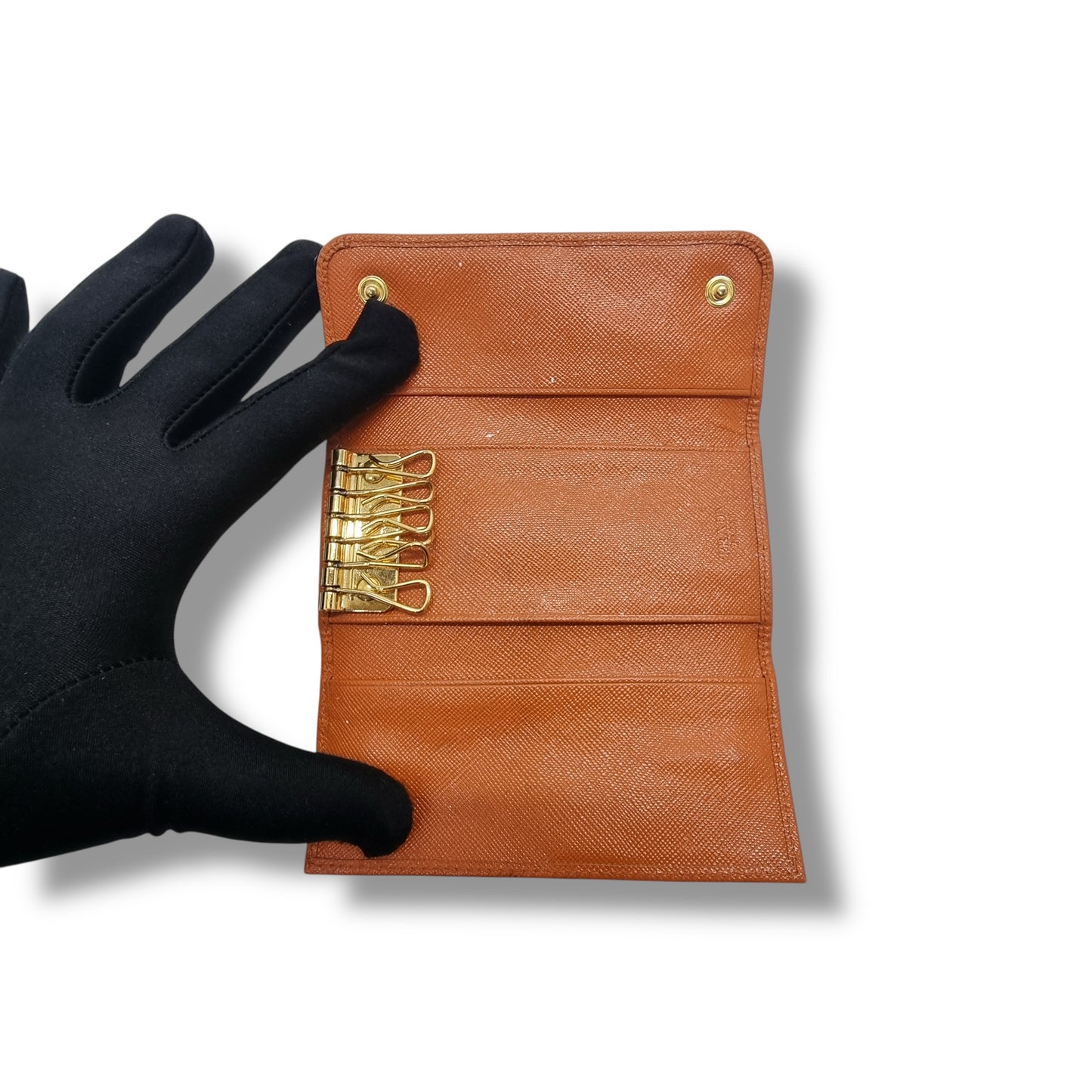 Prada 1M0223 Saffiano Leather Key Holders Ghw (Orange)