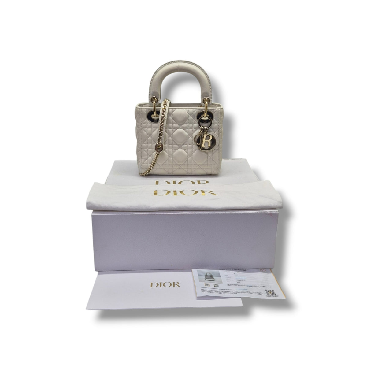 Christian Dior Lady Dior Mini Cannage Lambskin Ghw (Latte)