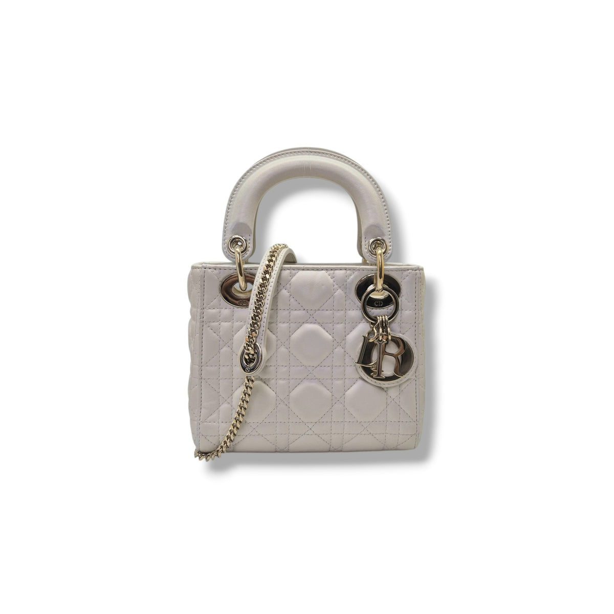 Christian Dior Lady Dior Mini Cannage Lambskin Ghw (Latte)