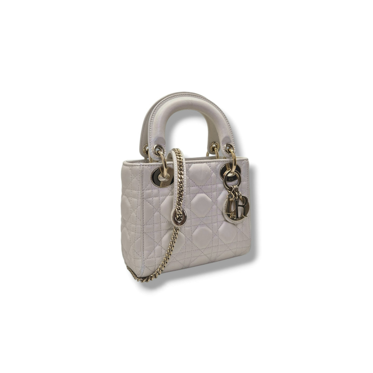 Christian Dior Lady Dior Mini Cannage Lambskin Ghw (Latte)