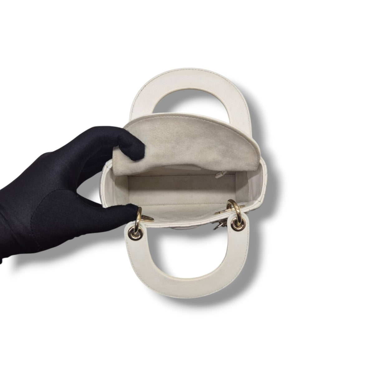Christian Dior Lady Dior Mini Cannage Lambskin Ghw (Latte)