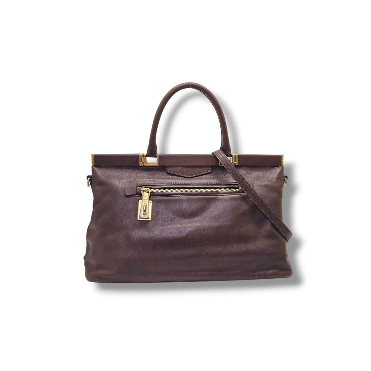 Prada Rubino Soft Calf Hinge Frame Tote bag Ghw (Brown)